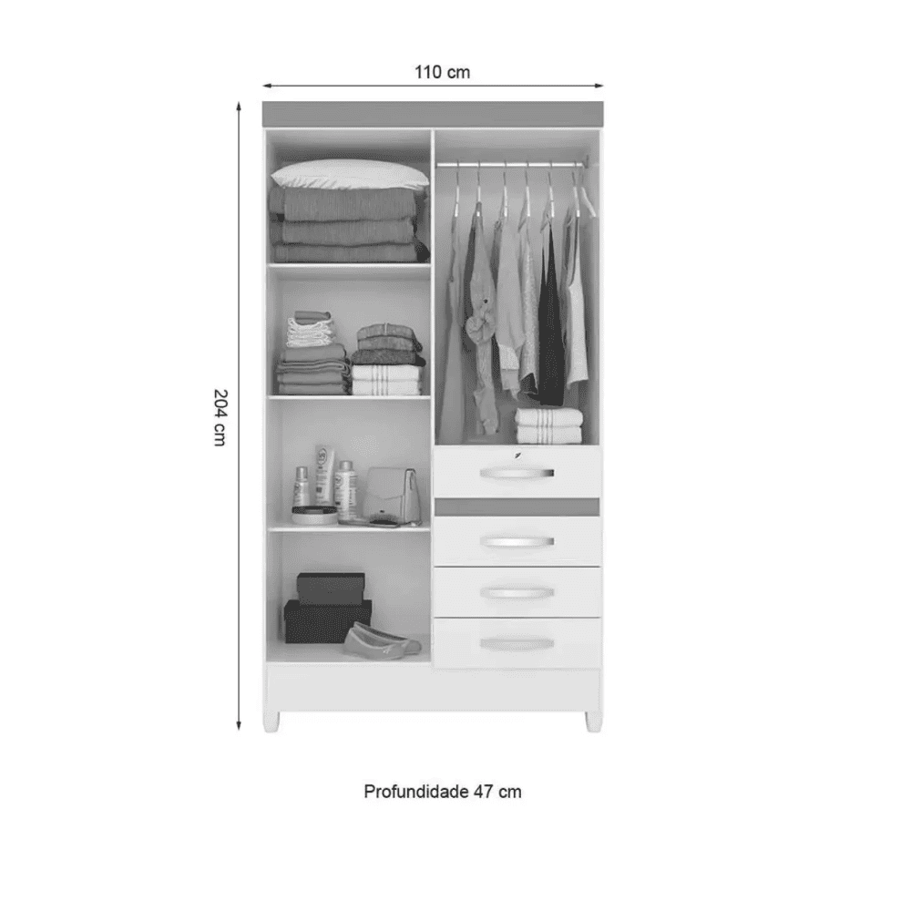 Guarda-Roupa Solteiro 4 Portas 4 Gavetas Branco/Rosa/Azul/Lil&aacute;s Flex Moval Sobral, Branco, large image number 3